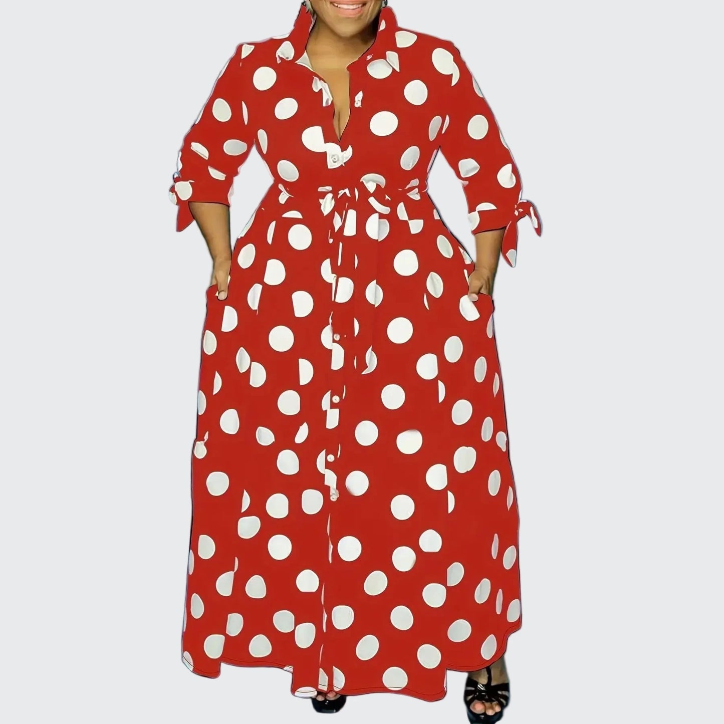 🍒Plus size polka kolletjie rok met moue gedruk hoë middellyf uitrusting maxi rok slim gemaklik vroue a-lyn rok LANK verlang na hierdie KOLLETJIES, DRUK by uitklok