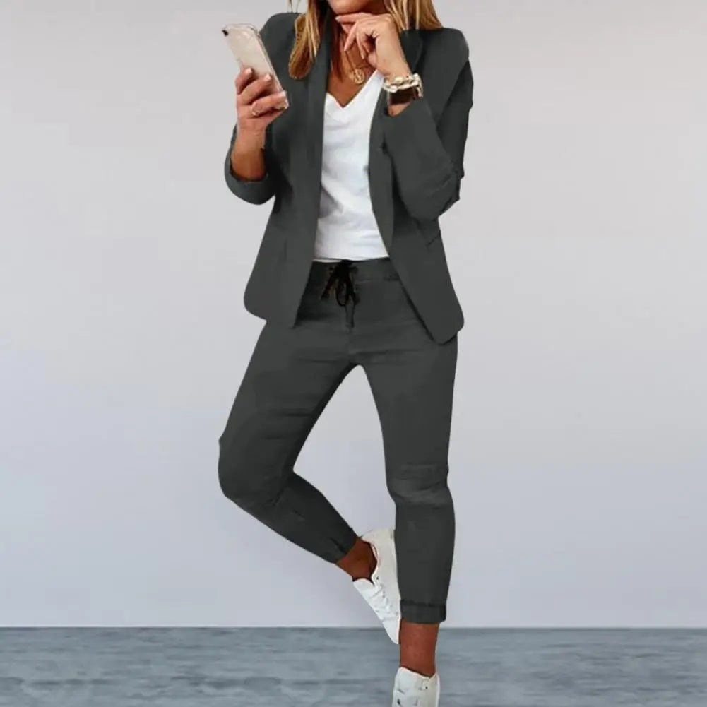 🍒Women's fashion two piece sets  hip length jacket and tapered pants  suit for office smart casual clothes Look Suitably Smart Casual