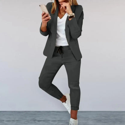 🍒Women's fashion two piece sets  hip length jacket and tapered pants  suit for office smart casual clothes Look Suitably Smart Casual