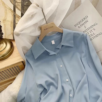 🍒Womens classic shirts smat casual clothing cotton rich shirts office fashion female long sleeve loose blouse solid tops plus size clothes S-4XL Dont Get Shirty About Shirts Get This Shirt