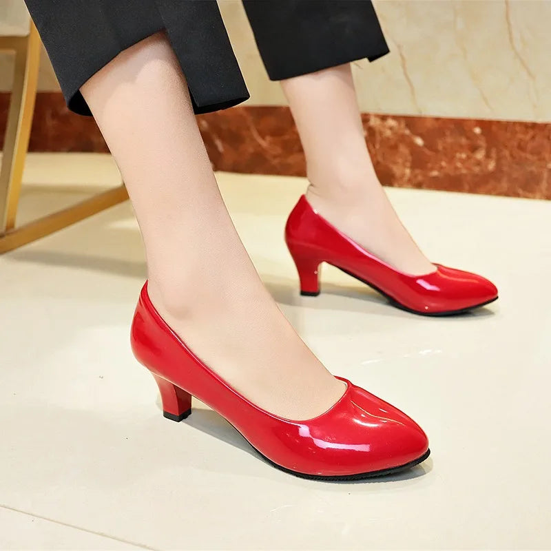 🍒Women pumps shoes pu easy simple slip-on high heels for women wedding shoes low heel footwear for evening gown size 34-42   occasion footwear for office Foot hold Fashion Footwear