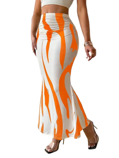 🍒Hoë middellyf maxi-romp slim gemaklike vroue-lyfpassende romp sebra lang romp gemaklike hoë middellyf uitrusting elegante sebra-druk klere elegante diere-druk modeklere