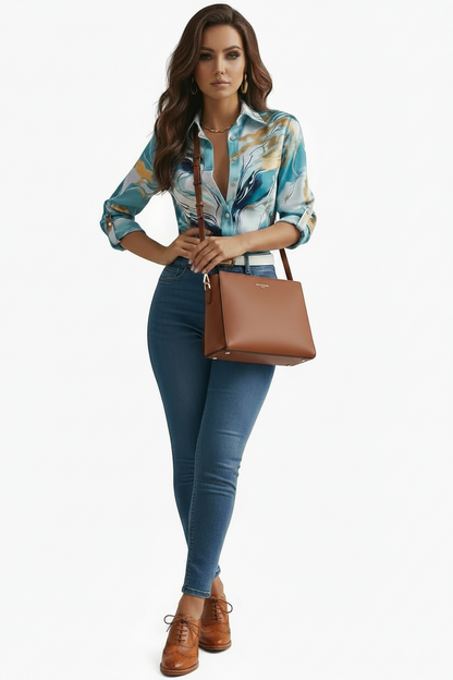 🍒Office blouses for women smart casual spring autumn fashion female business casual fashion colourful print clothing elegant loose long sleeve button shirt Look Marvelous Marble