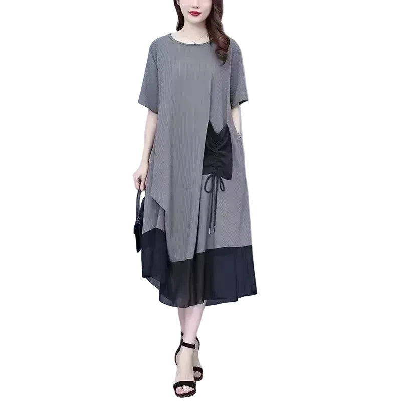 🍒Loose large size dress black summer femme elegant mixed media fashion oversized outfit smart casual clothing women Pocket This