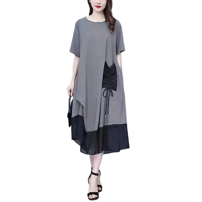 🍒Loose large size dress black summer femme elegant mixed media fashion oversized outfit smart casual clothing women Pocket This
