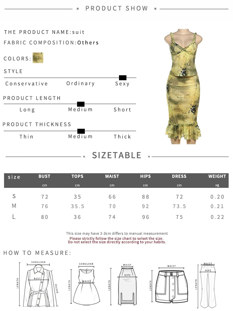 🍒Women two piece set print set y2k ruffles outfit camisole and skirt set matching vacation wear holiday clothing midnight clubwear Fresh Femme Frillies
