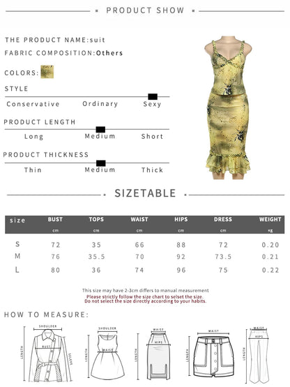 🍒Women two piece set print set y2k ruffles outfit camisole and skirt set matching vacation wear holiday clothing midnight clubwear Fresh Femme Frillies
