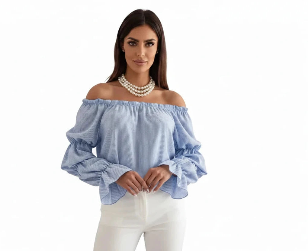 🍒Floral print off-shoulder blouse womens shirred puff sleeve top floral feminine casual ruffles shirt Tops Flower Up In A Puff