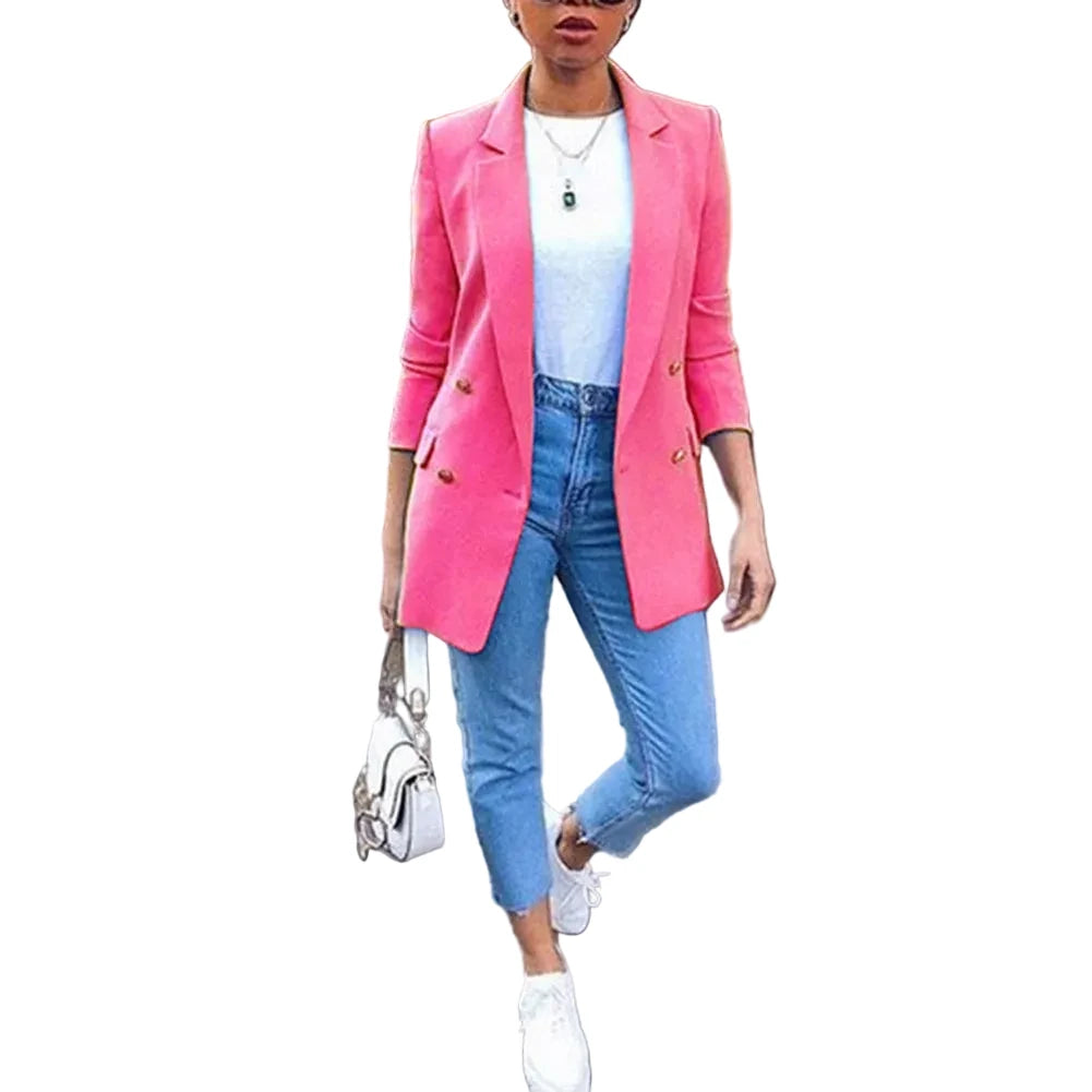 🍒Solid casual office suit jacket womens fashion wear vintage long sleeves coat spring/summer autumn lady Jackets blazers Jacket Lapel outerwears Work It With A Blue Collar Worker