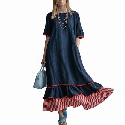 🍒Dress maxi summer with patchwork contrasting colours casual loose outfits for women fashion comfortable simple and versatile Fluttering flattering Fun