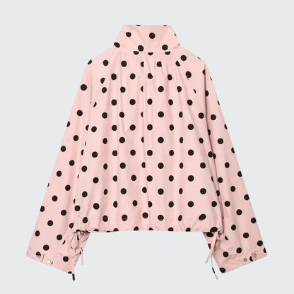 🍒Polka kol modieuse pienk baadjies lente/somer klere gedrukte los bedekkingsbaadjie-top met staankraag, sjiek gemaklike klere met trekkoorddetail Lente, Liefling