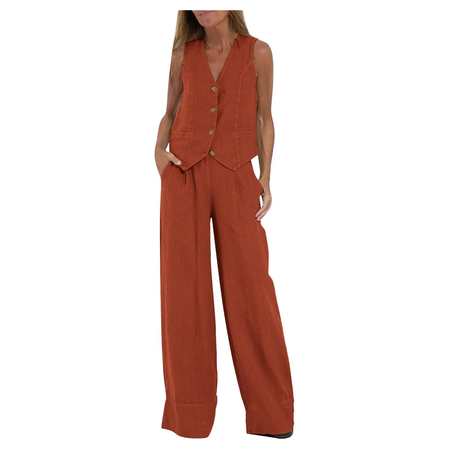 🍒Women's clothing spring summer fashion vest and pants two piece set pure colour sleeveless temperament casual Suit Somersault Into Summer With This Summer Suit