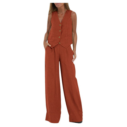 🍒Women's clothing spring summer fashion vest and pants two piece set pure colour sleeveless temperament casual Suit Somersault Into Summer With This Summer Suit