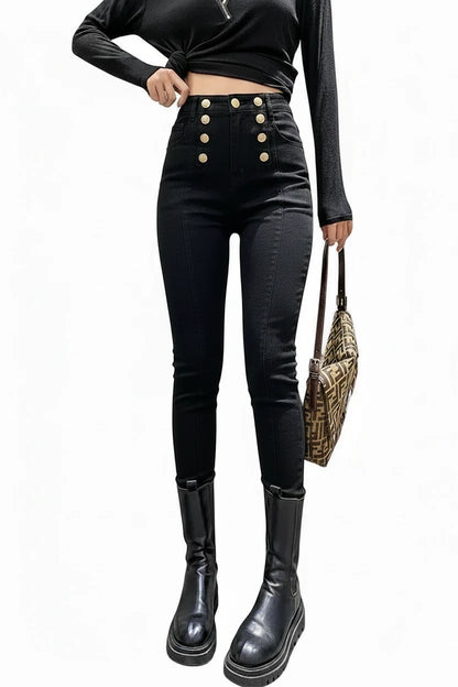 🍒 Women's pants high waist trousers button waist trousers for office elegant solid colour leggings skinny pencil pants  business casual women occasion wear fashionable Waist Wowers