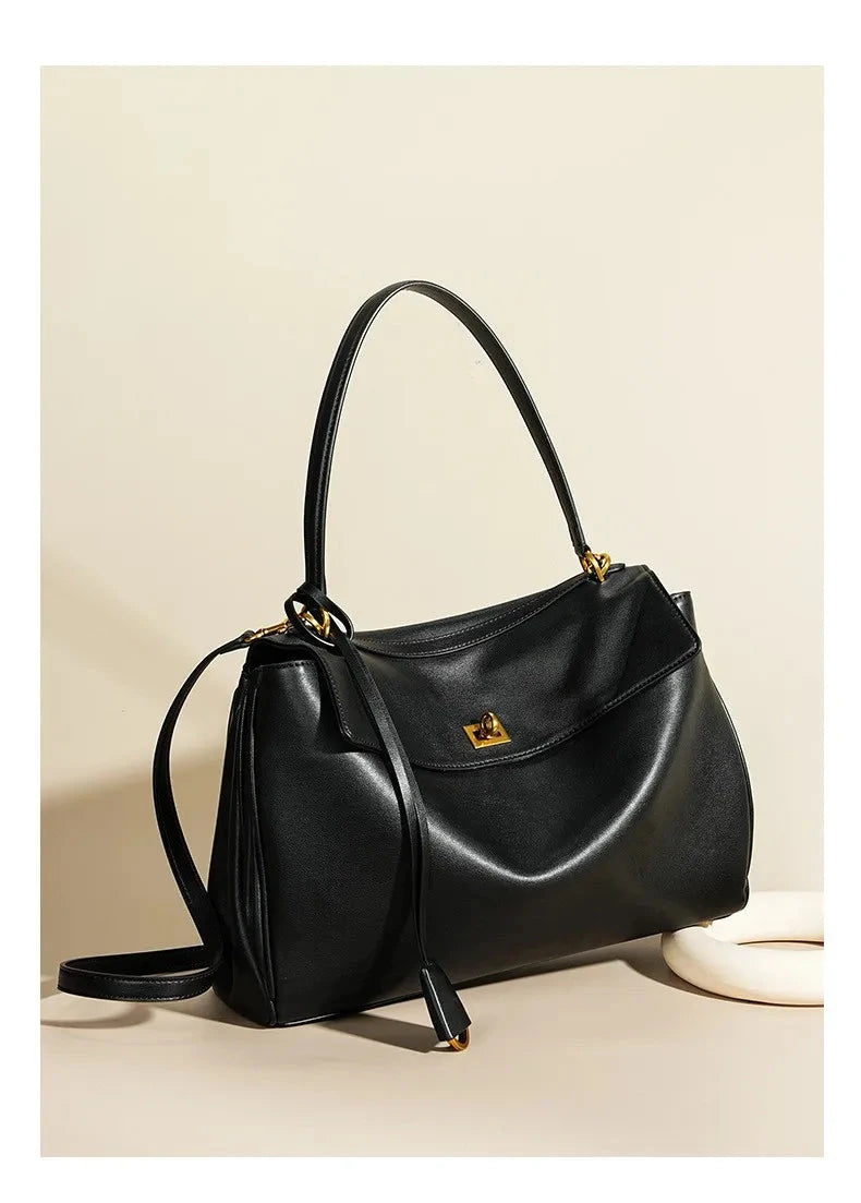 🍒Large capacity leather bag with lock for women's tote with advanced locking fashion high sensibility underarm bag that fits laptop smart casual accessory  Lock On To High Quality