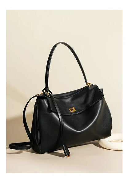 🍒Large capacity leather bag with lock for women's tote with advanced locking fashion high sensibility underarm bag that fits laptop smart casual accessory  Lock On To High Quality