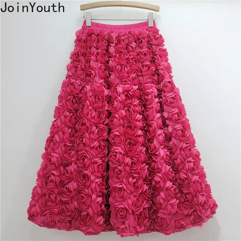 🍒3D blomme romp veelsydige blom middelkuif a-lyn mode drag vir vroue hoë middellyf groot swaai vroulike uitrusting geleentheidsdrag partytjiedrag sjiek blomme hoë middellyf a-lyn soet effekleurige klere Pluk Hierdie Roos En Sit Dit In Jou Mandjie