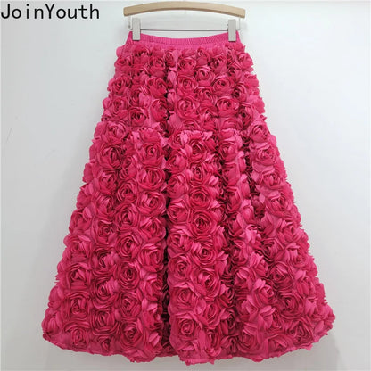 🍒3D blomme romp veelsydige blom middelkuif a-lyn mode drag vir vroue hoë middellyf groot swaai vroulike uitrusting geleentheidsdrag partytjiedrag sjiek blomme hoë middellyf a-lyn soet effekleurige klere Pluk Hierdie Roos En Sit Dit In Jou Mandjie