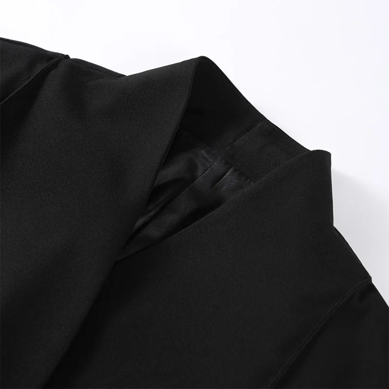🍒Casual black blazer and pants set long sleeve jacket with fitted waist and long kick flare solid straight pant set women spring autumn suits  ‘Well fit