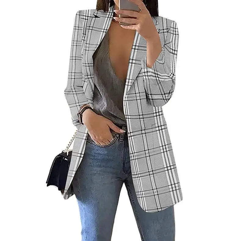 🍒Womans plaid blazer spring autumn long sleeve light coat with lapel plus size jacket office wear Slim female casual clothes Profesh’ Playful Plaids