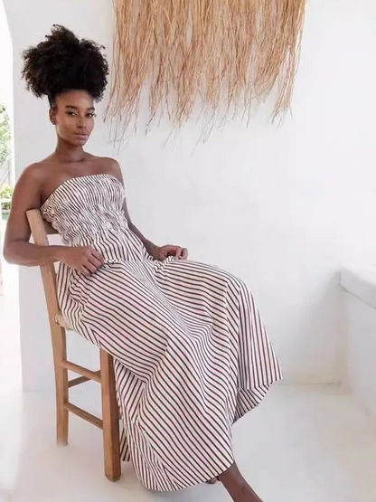 🍒Gestreepte tube-rok a-lyn mode-maxi-uitrustings vir vroue nuwerwetse vakansiedrag stranddrag gestreepte somerklere