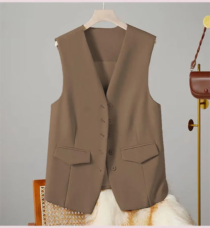 🍒Women suit vest elegant v-neck business casual waistcoat sleeveless solid jacket solid single breasted work clothes occasion wear dont WAIST time wanting this COAT
