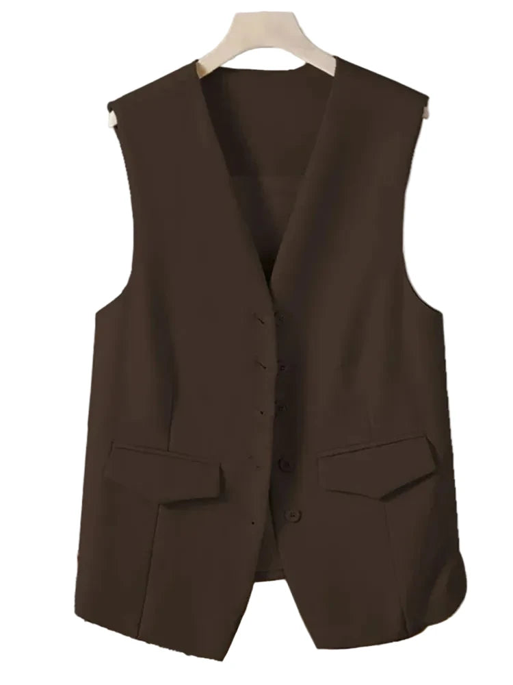 🍒Suit vest for women v-neck  business vest jacket sleeveless waistcoat with pocket front for office commute style buttons sleeveless outerwears  Cute Covers