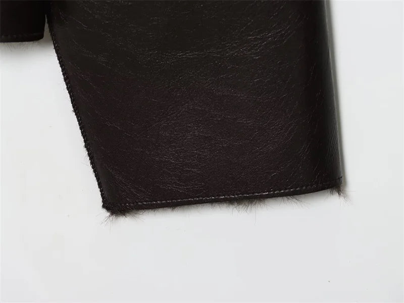 🍒Faux leather Jackets brown women long-sleeve reversible outerwear smart casual women stylish and unique Lavish In Leather or Flip To Fur