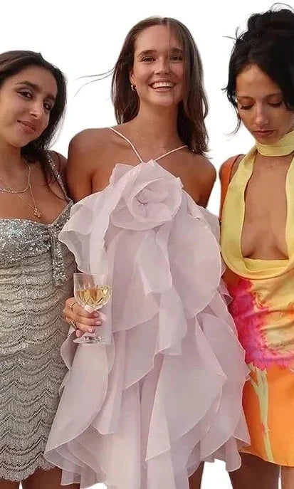 🍒Ruffles long dress for women 3d fower backless sleeveless outfit slim fit maxi dress summer fashion clothing holiday party wear beach layer occasion clothes Maxi-mum Ruffle Without Kerfuffle