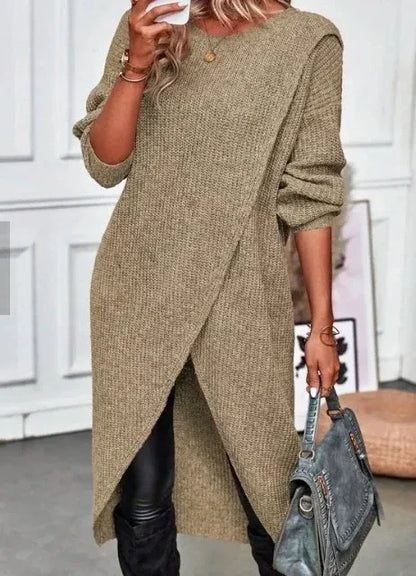 🍒Long knitted sweater women gray wool coat autumn winter  fashion warm maxi sweater dress Y2k fashion style No Spinning A Yarn This knit is Cool