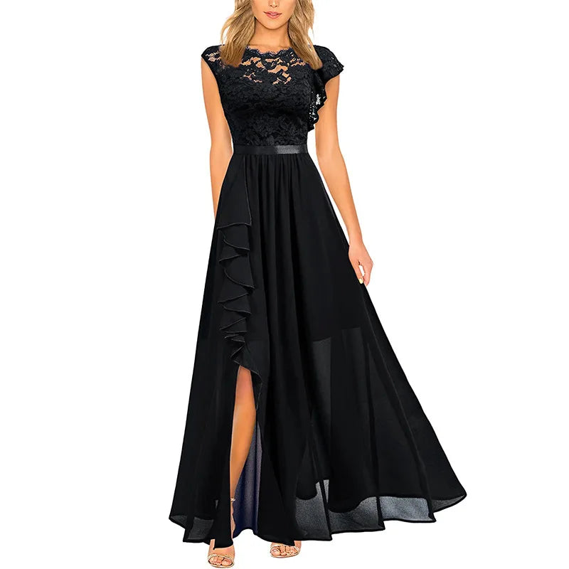 🍒Women's banquet dresses long lace bridesmaid wear evening wear lace maxi outfit dress satin sleeveless with split party occasion wear