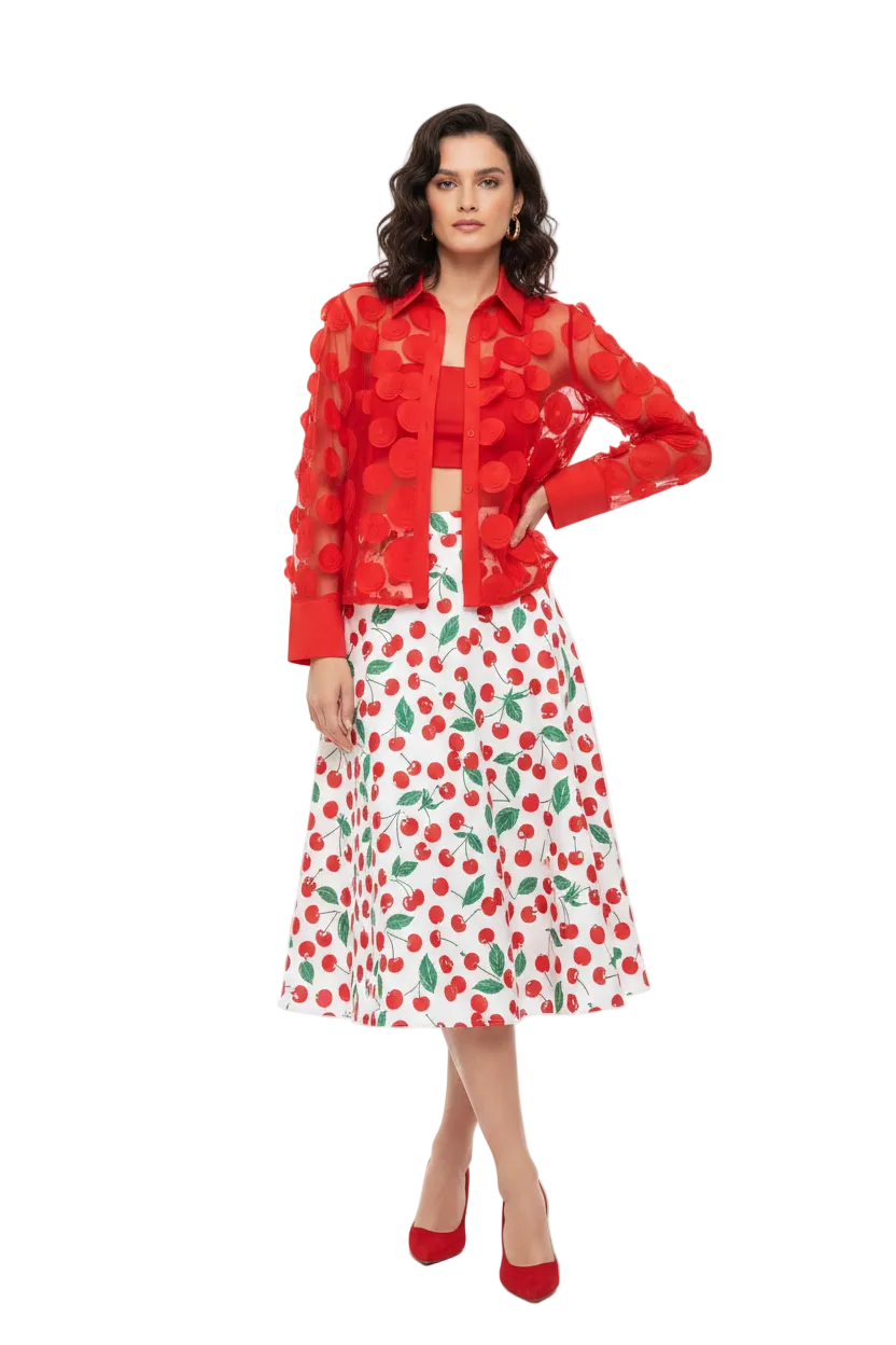 🍒Elegante Franse bloes 3D blom semi-deursigtige gaashemp top vroue lanternmou bloese somer Pick A Peach Or Two