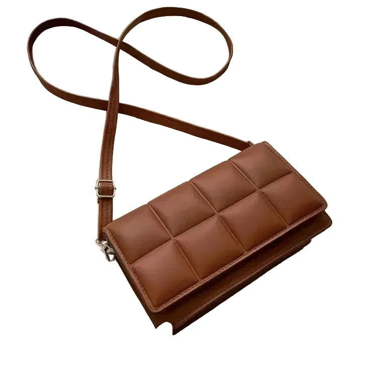 🍒Solid colour shoulder bag crossbody handbags female cushioned designer pu leather bags for smart casual accessory for women Chocolate Bag
