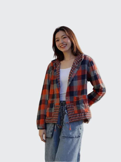 🍒格子口袋连帽外套上衣衬衫格子衫春夏时尚休闲女装格子服装户外风格俏皮别致格子