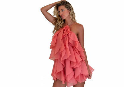 🍒Ruffles long dress for women 3d fower backless sleeveless outfit slim fit maxi dress summer fashion clothing holiday party wear beach layer occasion clothes Maxi-mum Ruffle Without Kerfuffle