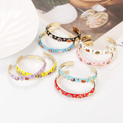 🍒Luukse sirkonsteenarmband, kristalkleur, goudkleurig, vir vroue, somer klassieke pienk oliedruppel juweliersware, skraal manchetarmbande, strass geskenke vir vroue
