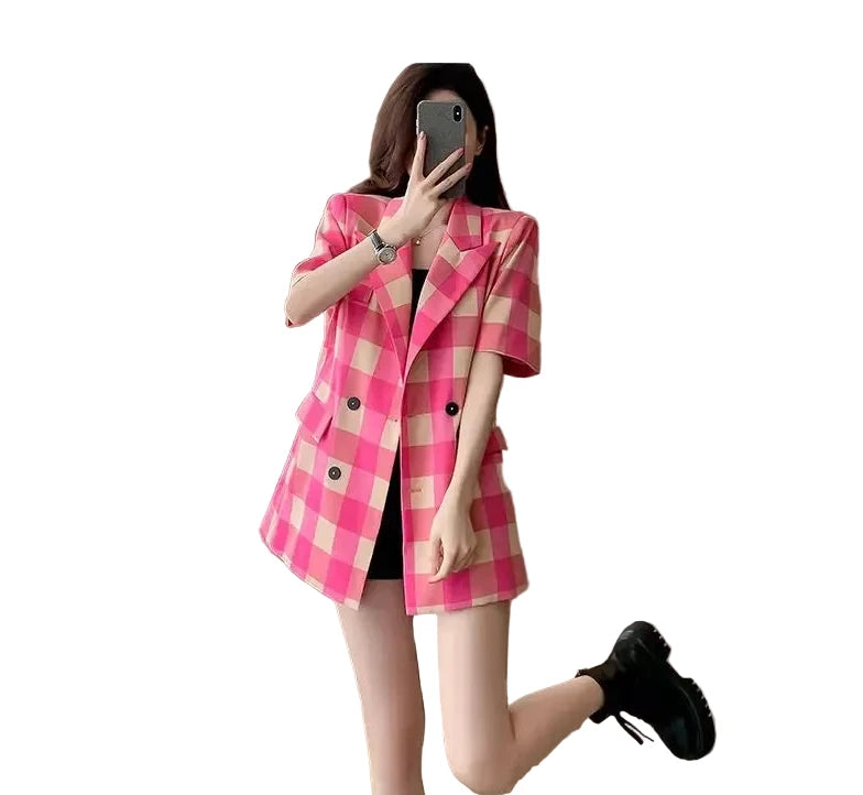 🍒春夏西装外套轻奢高端西服女格子时尚夹克宽松设计感上衣女士休闲服饰 看看这款靓丽外套