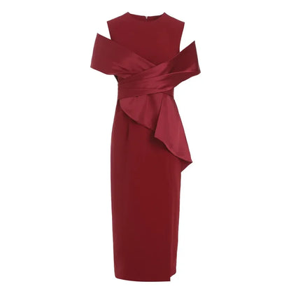 🍒Celebrity elegant gown dress for women party wear fashion off-shoulder outfit high waist with split high end ocassion wear