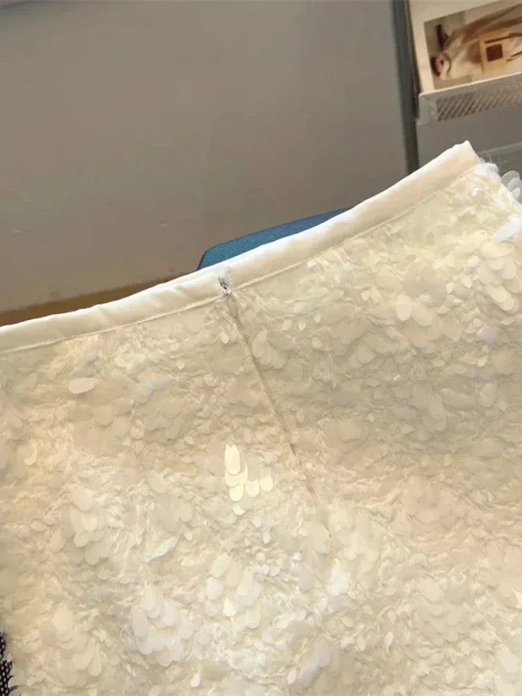 🍒高腰A字迷你裙纯色商务休闲女装春夏时尚Y2k亮片服装，在那个特殊场合尽情展现魅力