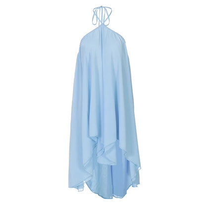 🍒Strapless pleated dress string halter neck mini dress uneven hem line chic backless outfits for women holiday beach outfit