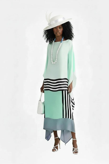 🍒Women's striped maxi dress slash neck Irregular outfit hem shape batwing sleeve summer dress slanted shoulders bohemian style clothing