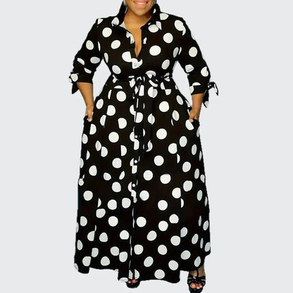 🍒Plus size polka kolletjie rok met moue gedruk hoë middellyf uitrusting maxi rok slim gemaklik vroue a-lyn rok LANK verlang na hierdie KOLLETJIES, DRUK by uitklok