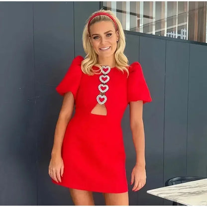 🍒Bow mini dress puff sleeve party wear outfit o-neck summer occasion wear fashion elegant clothing for women BIg Up BowBowBow!