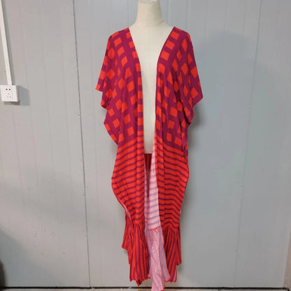 🍒Strandbedekkers vir swemklere vir vroue geruite kimono met strepe-kaap somerrok stranddrag-uitrustings Kyk Hierdie Strand