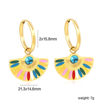 🍒Trendy jewellery stainless steel jewlry oil drip 18K gold plated hoop earrings butterfly shell bee heart earrings smart casual accessories