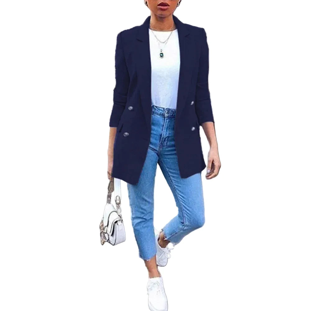 🍒Solid casual office suit jacket womens fashion wear vintage long sleeves coat spring/summer autumn lady Jackets blazers Jacket Lapel outerwears Work It With A Blue Collar Worker