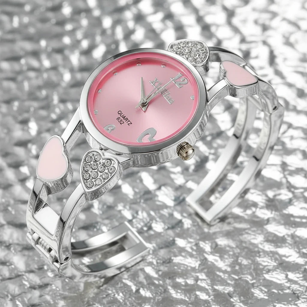 🍒Womens heart watch Design quartz fashion bangle silver classic crystal Stainless Steel colour face wristwatch smart casual jewellery   Watch This Bang For Your Buck