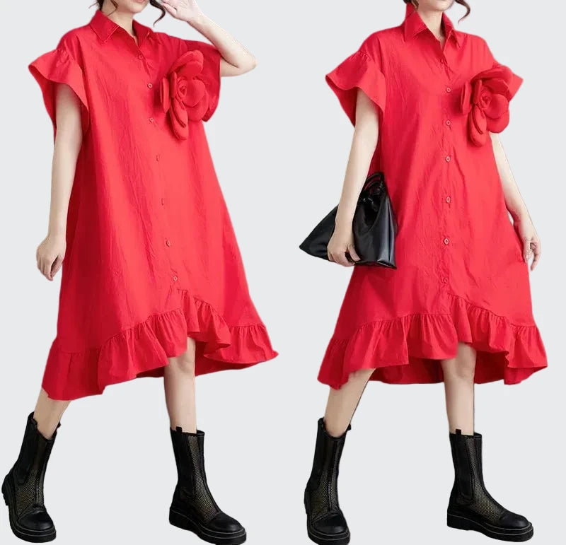 🍒Somer los rok, artistieke hoë-lae ruffelafwerking uitrusting met 3D-blom, katoenmengsel, kantoor slim-gemaklike vroue middellengte A-lyn. Moenie dat dit jou ontstel nie, pluk 'n blom en glip in die somer in.