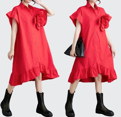 🍒Somer los rok, artistieke hoë-lae ruffelafwerking uitrusting met 3D-blom, katoenmengsel, kantoor slim-gemaklike vroue middellengte A-lyn. Moenie dat dit jou ontstel nie, pluk 'n blom en glip in die somer in.