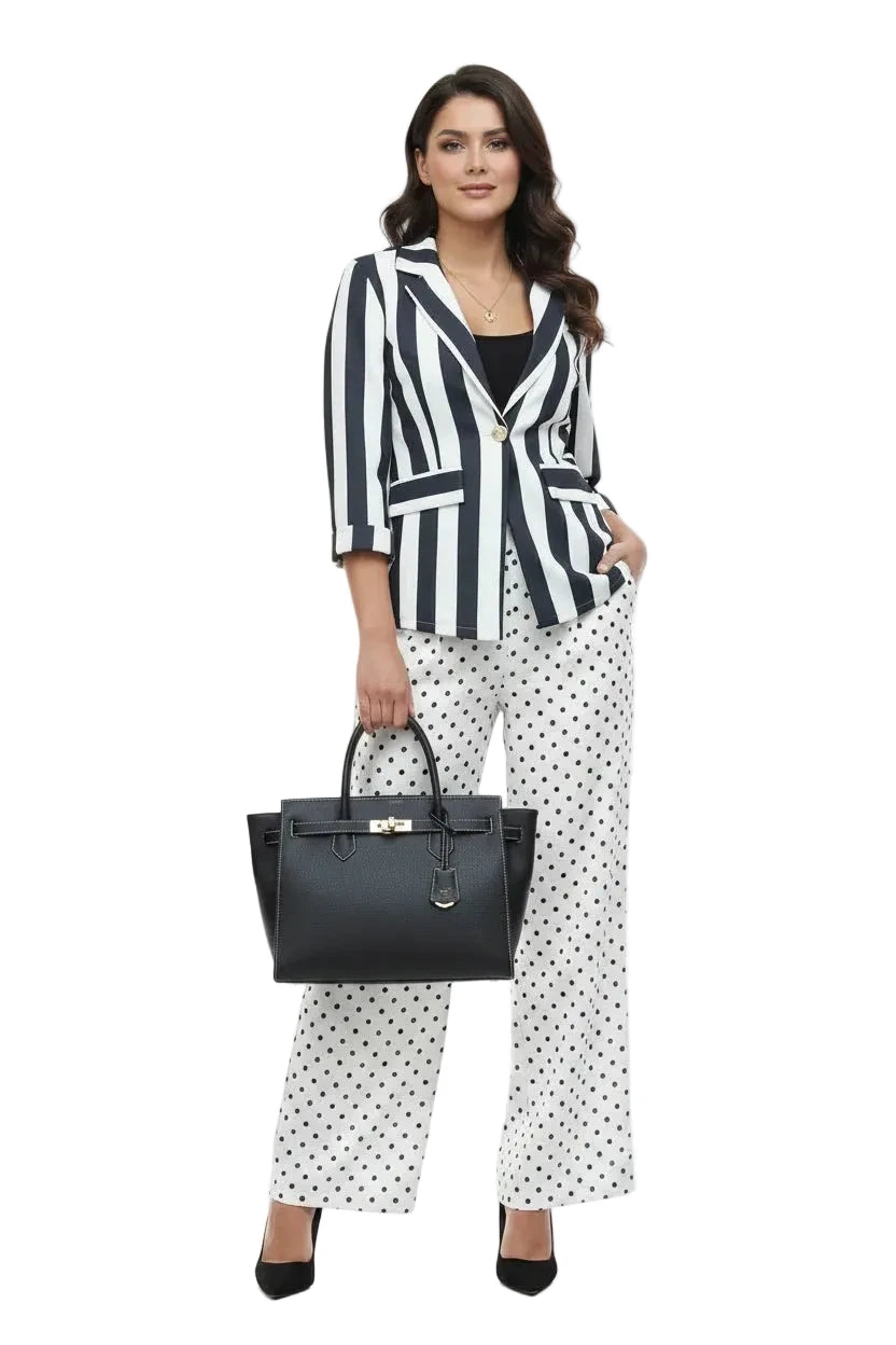 🍒Vintage striped blazer three quarter sleeve suit jacket women’s long sleeve double breasted jacket commuter smart casual outer wear plus size fashion striped clothing Stripe Lucky